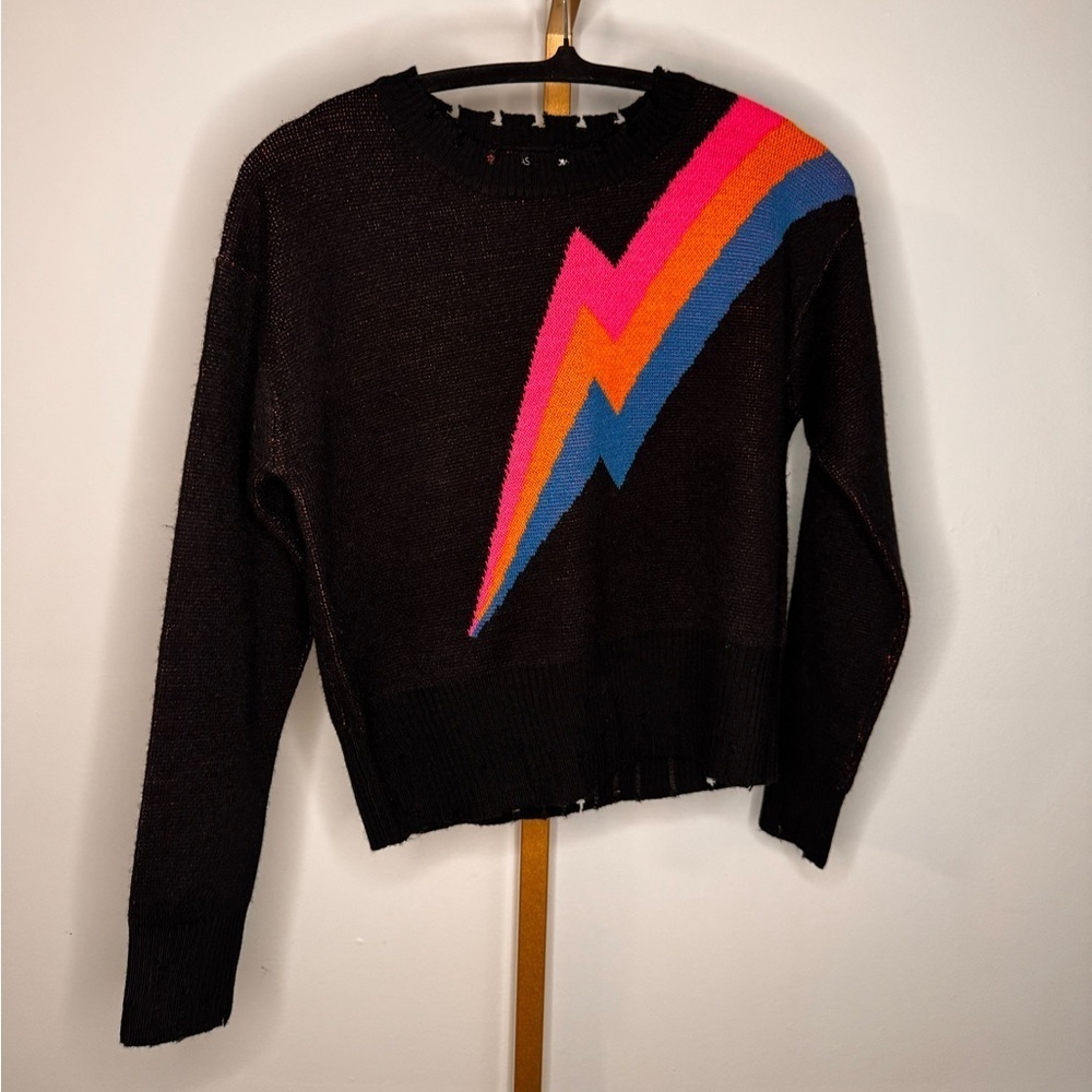Black Sweater with Multicolor Pattern